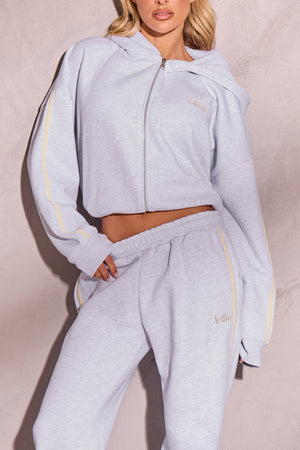 Kaiia Logo Side Stripe Wide Leg Joggers Light Grey Marl & Lemon