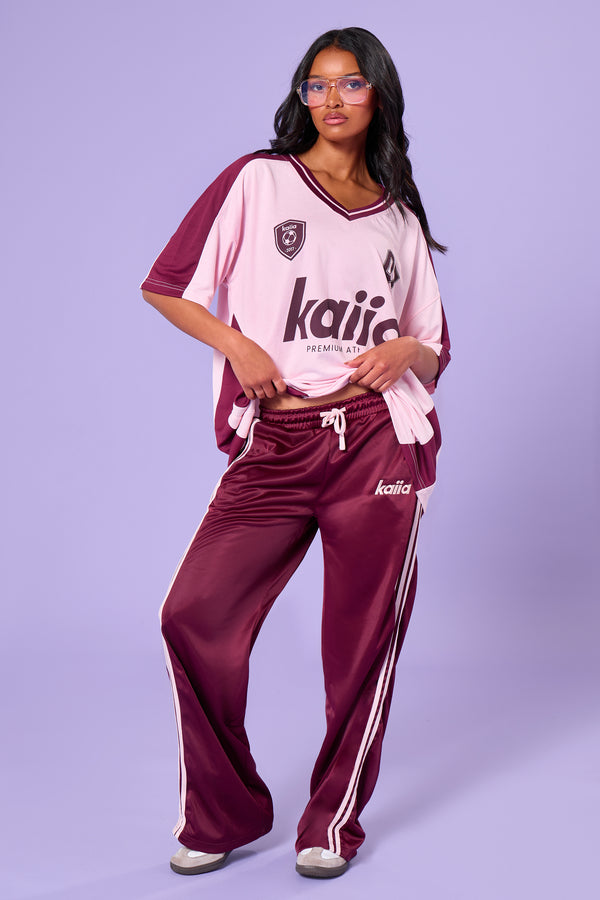 Kaiia Side Stripe Tricot Joggers Burgundy & Pink