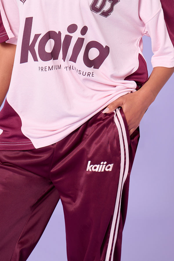 Kaiia Side Stripe Tricot Joggers Burgundy & Pink