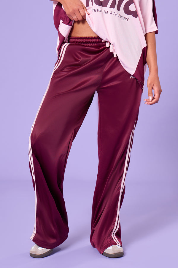 Kaiia Side Stripe Tricot Joggers Burgundy & Pink