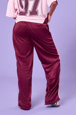 Kaiia Side Stripe Tricot Joggers Burgundy & Pink