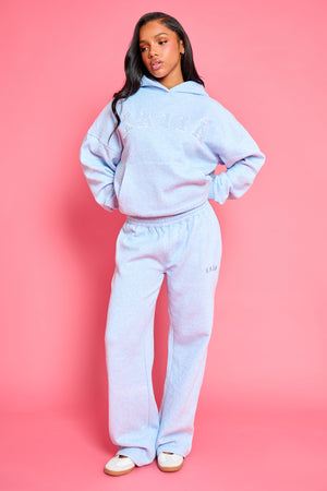 Kaiia Logo Wide Leg Joggers Baby Blue Marl