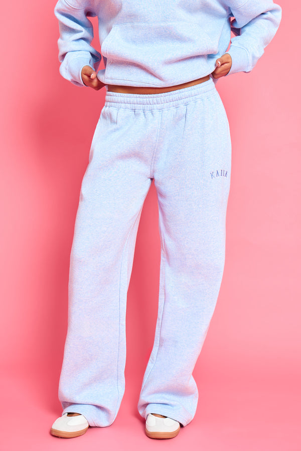 Kaiia Logo Wide Leg Joggers Baby Blue Marl