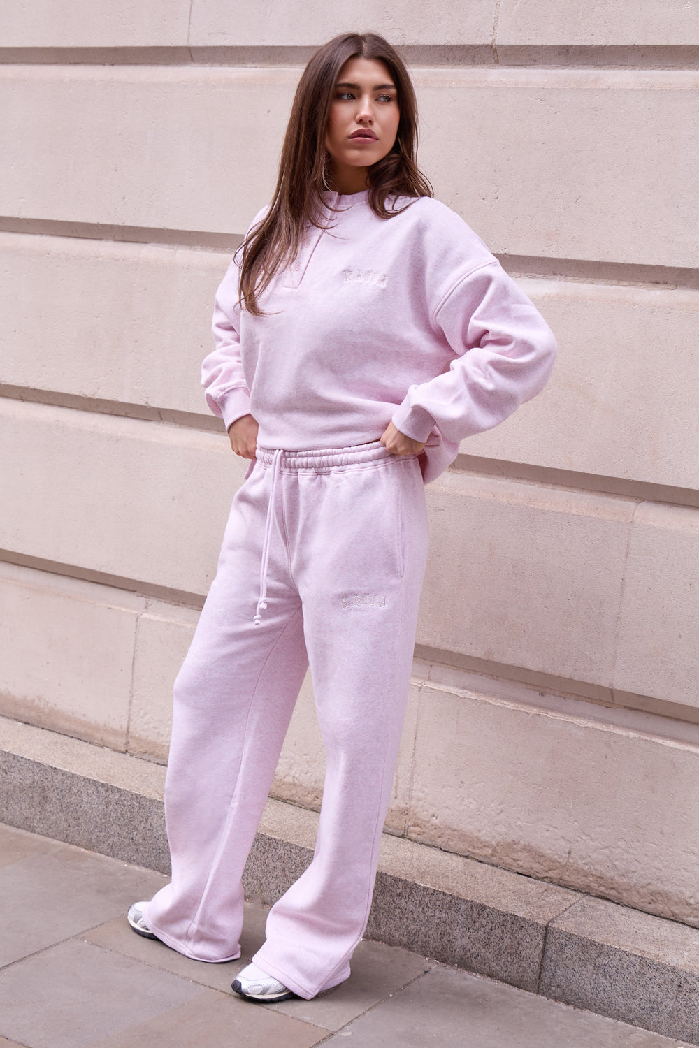 Kaiia Logo Wide Leg Joggers Baby Pink Marl