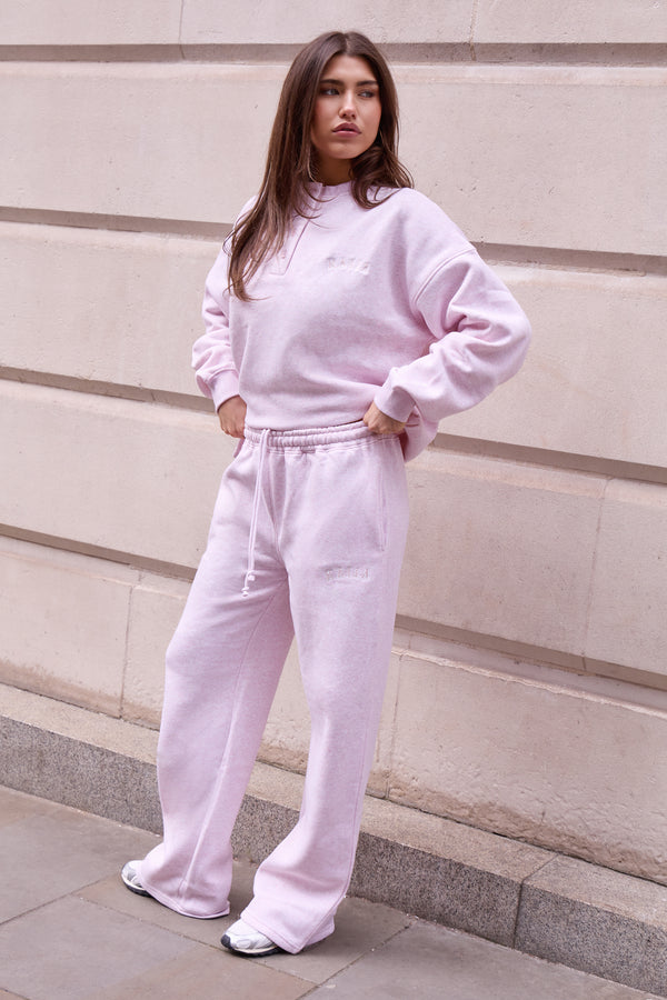 Kaiia Logo Wide Leg Joggers Baby Pink Marl