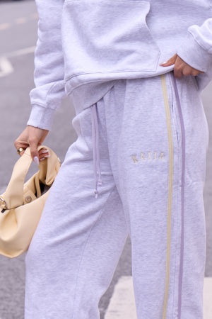 Kaiia Sport Side Stripe Oversized Hoodie Light Grey Marl With Lemon & Lilac