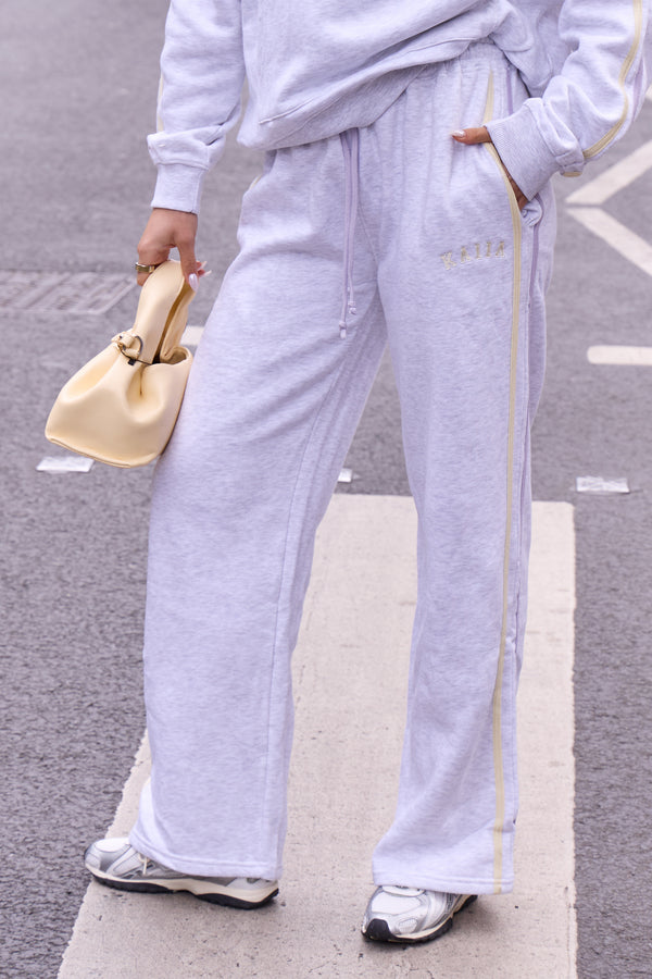 Kaiia Sport Side Stripe Oversized Hoodie Light Grey Marl With Lemon & Lilac