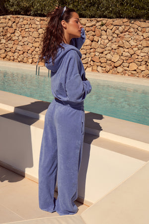 Kaiia Logo Towelling Wide Leg Joggers Lagoon Blue