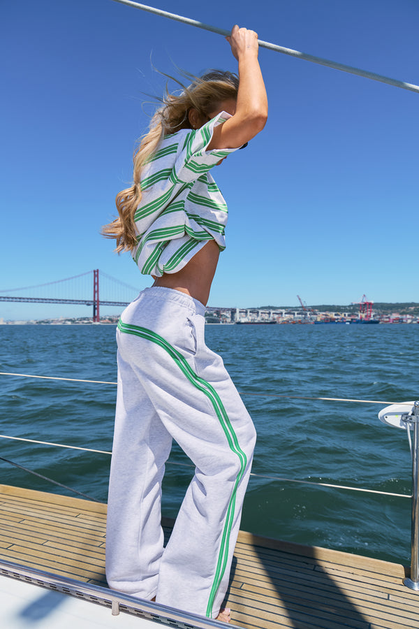 Kaiia Sport Stripe Wide Leg Joggers Light Grey Marl & Appletini Green