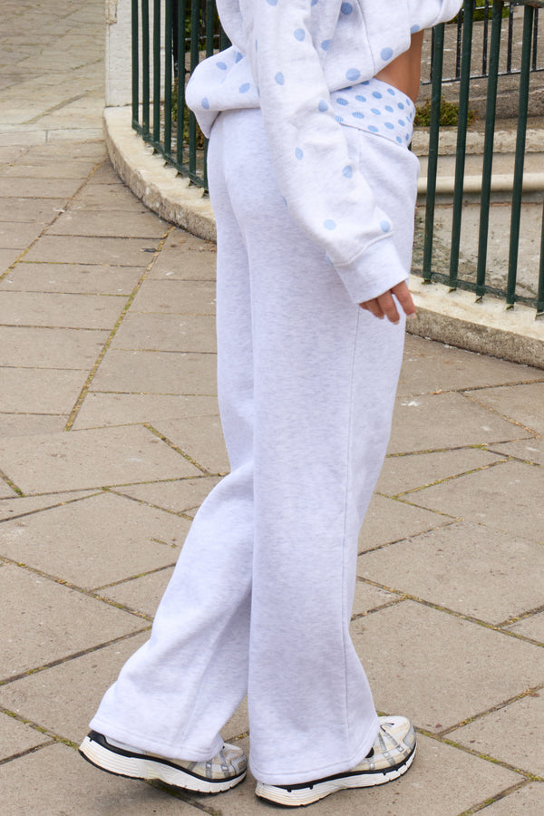 Kaiia Polka Dot Foldover Wide Leg Joggers Light Grey Marl & Powder Blue