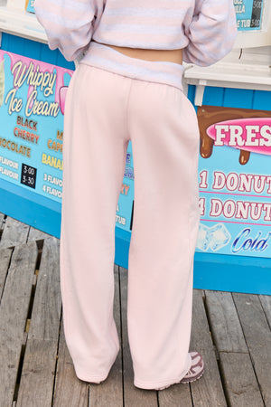 Kaiia Foldover Wide Leg Joggers Powder Vintage Pink & Light Grey Marl
