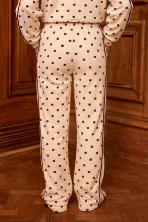 Kaiia Polka Dot Side Stripe Wide Leg Joggers Cream & Chocolate