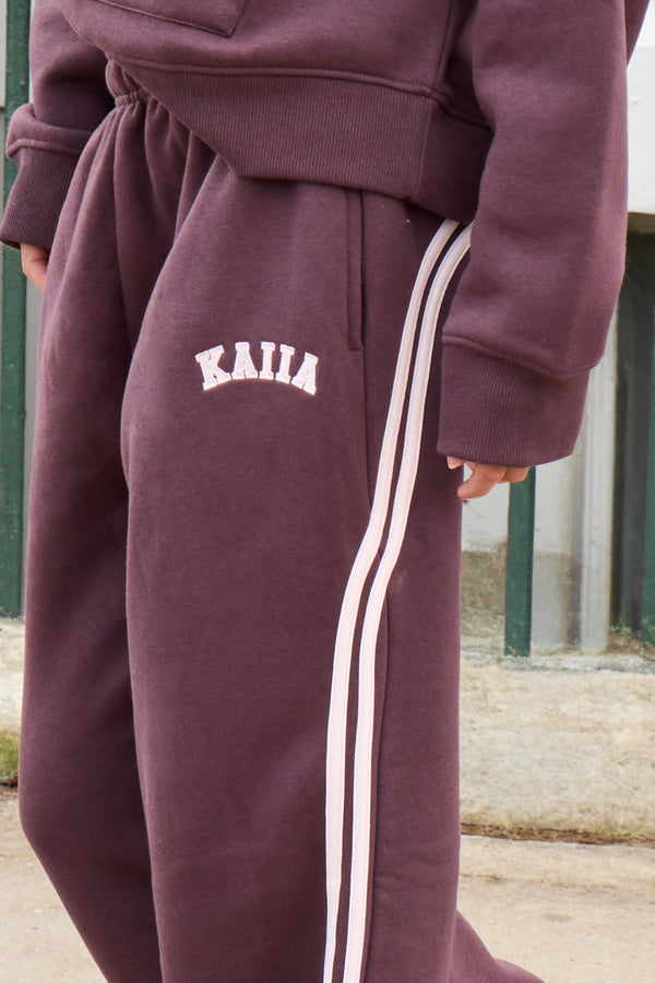 Kaiia Sport Stripe Wide Leg Joggers Berry Brown & Vintage Pink