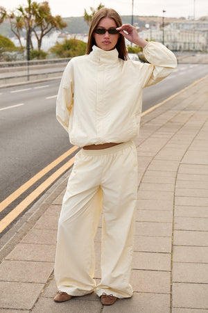 Kaiia Woven Tie Detail Wide Leg Trousers Butter Yellow
