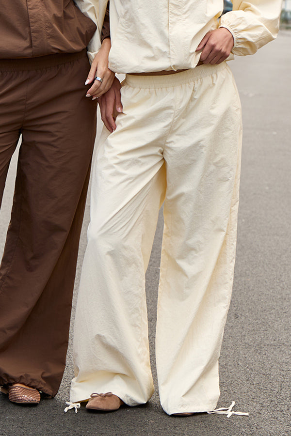 Kaiia Woven Tie Detail Wide Leg Trousers Butter Yellow
