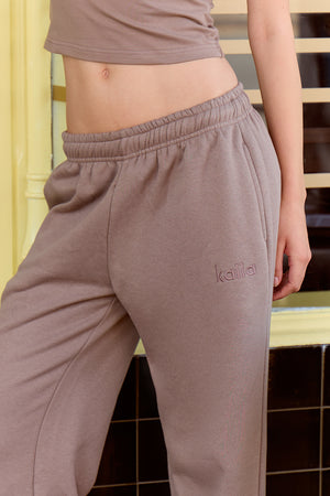 Kaiia Logo Wide Leg Joggers Mink Brown