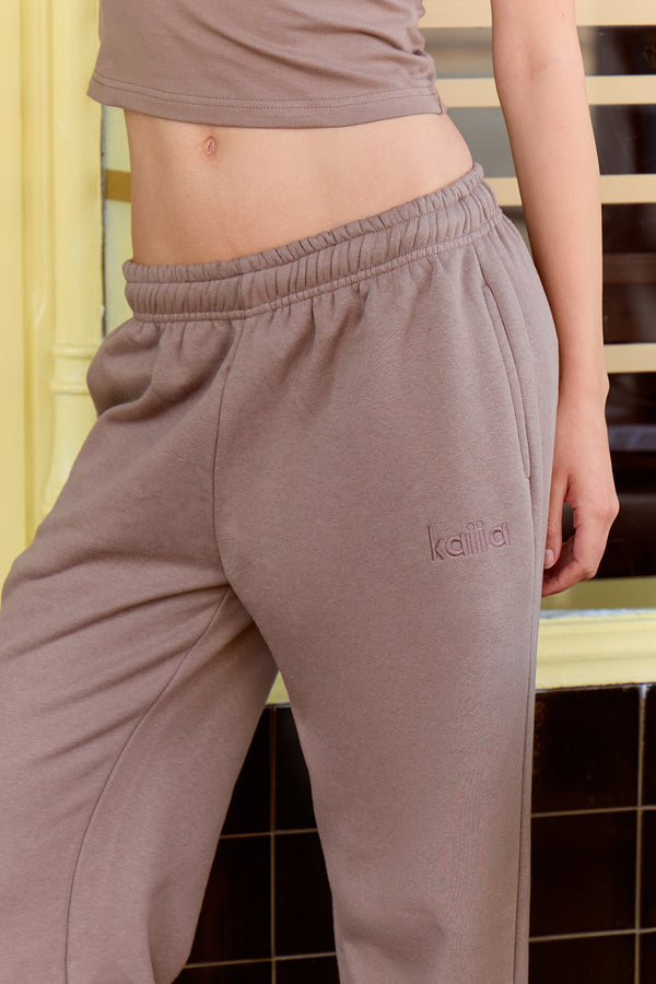 Kaiia Logo Wide Leg Joggers Mink Brown