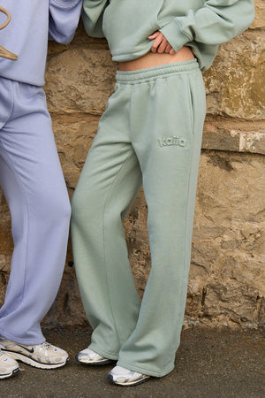 Kaiia Embossed Logo Wide Leg Joggers Pale Jade Green