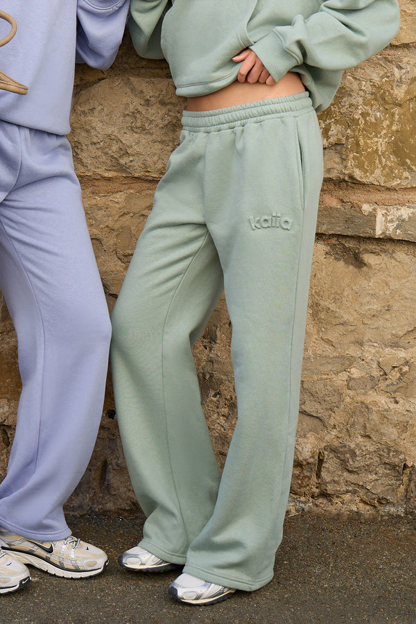 Kaiia Embossed Logo Wide Leg Joggers Pale Jade Green