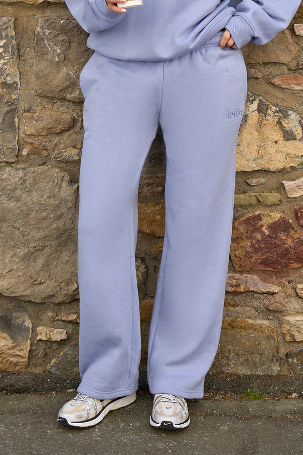 Kaiia Logo Wide Leg Joggers Lavender Blue