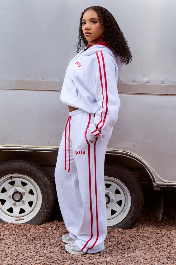 Kaiia Sport Side Stripe Wide Leg Joggers Light Grey Marl & Sport Red