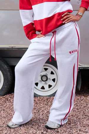 Kaiia Sport Side Stripe Wide Leg Joggers Light Grey Marl & Sport Red