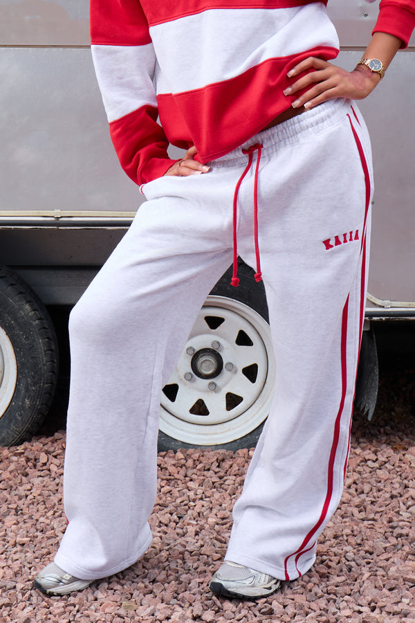 Kaiia Sport Side Stripe Wide Leg Joggers Light Grey Marl & Sport Red