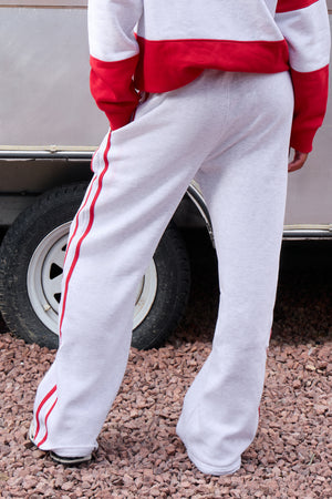 Kaiia Sport Side Stripe Wide Leg Joggers Light Grey Marl & Sport Red