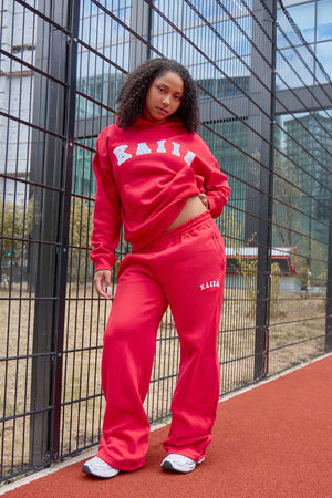 Kaiia Logo Wide Leg Joggers Sport Red & Dusty Blue