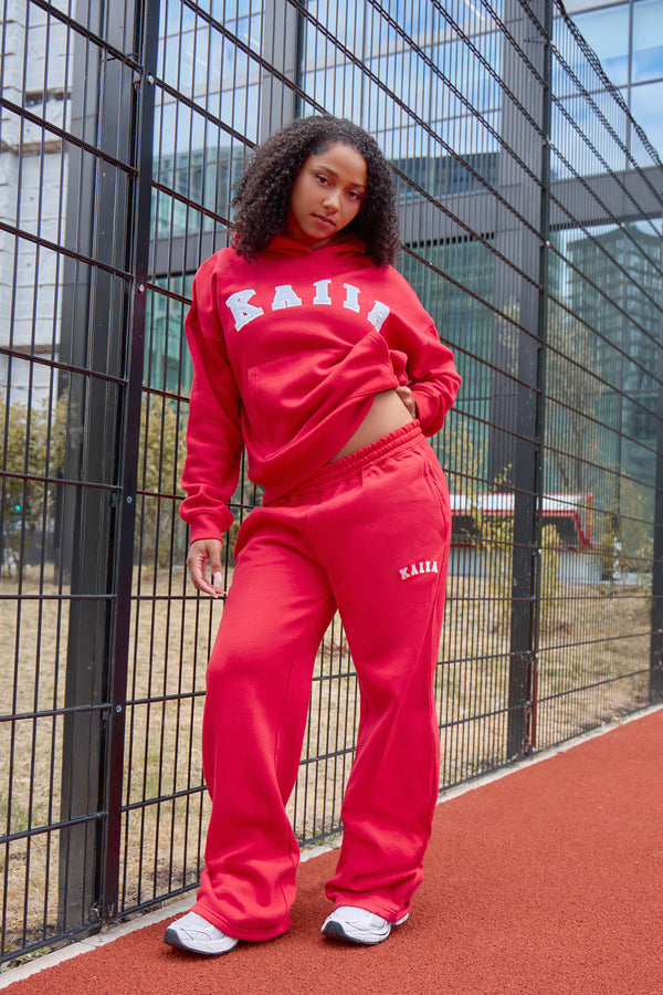 Kaiia Logo Wide Leg Joggers Sport Red & Dusty Blue