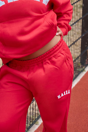 Kaiia Logo Wide Leg Joggers Sport Red & Dusty Blue