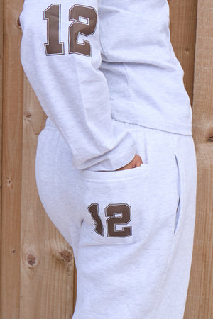 Kaiia 12 Sport Graphic Wide Leg Joggers Light Grey Marl & Dusty Brown