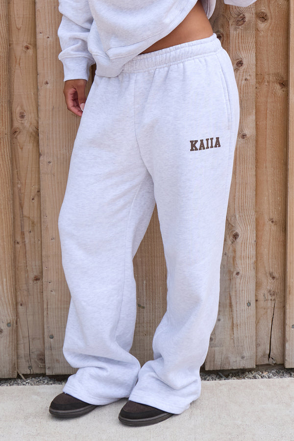 Kaiia 12 Sport Graphic Wide Leg Joggers Light Grey Marl & Dusty Brown