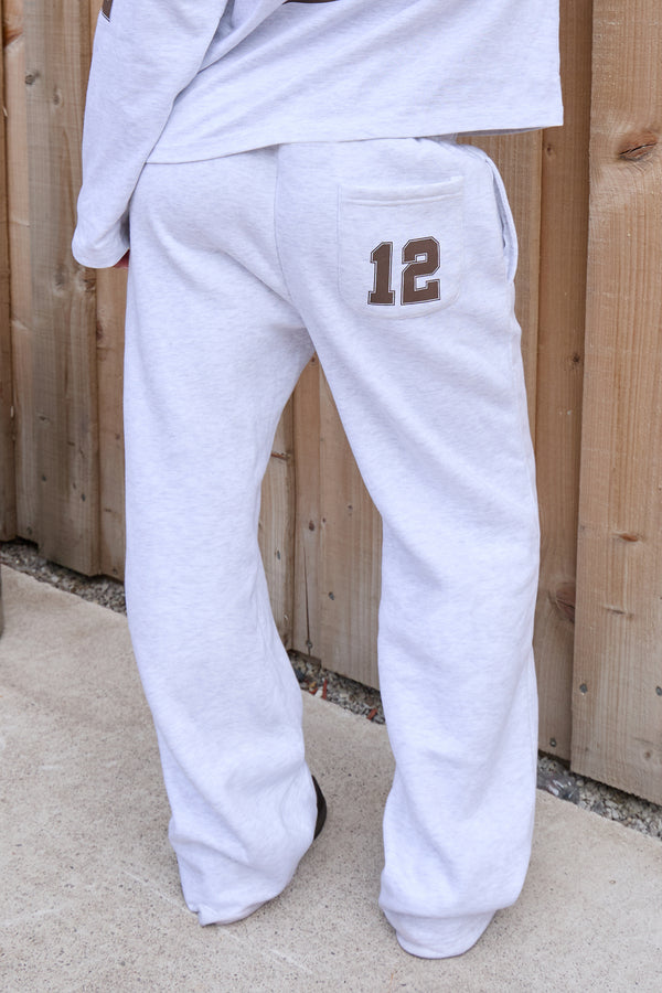 Kaiia 12 Sport Graphic Wide Leg Joggers Light Grey Marl & Dusty Brown