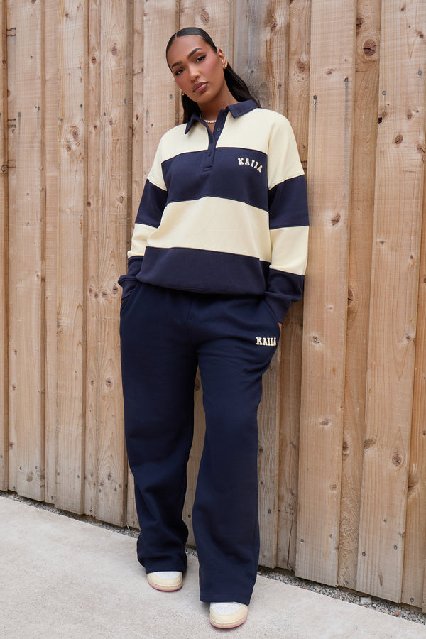 Kaiia 12 Sport Graphic Wide Leg Joggers Ink Blue & Lemon