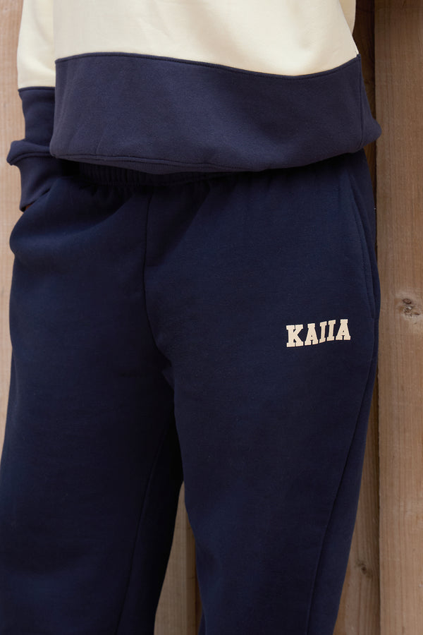 Kaiia 12 Sport Graphic Wide Leg Joggers Ink Blue & Lemon