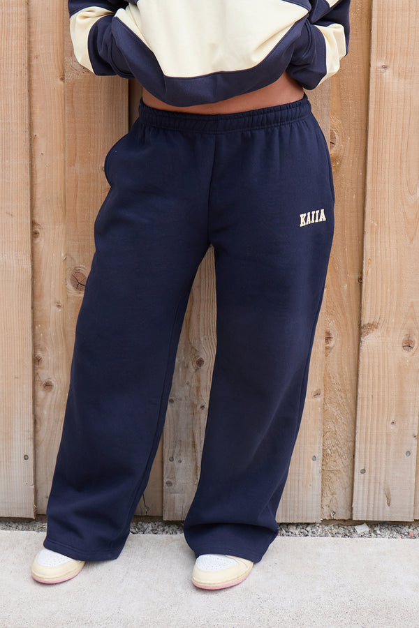 Kaiia 12 Sport Graphic Wide Leg Joggers Ink Blue & Lemon