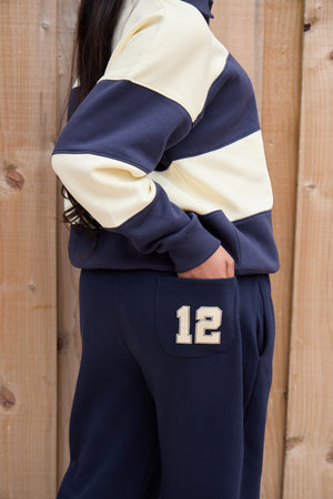 Kaiia 12 Sport Graphic Wide Leg Joggers Ink Blue & Lemon