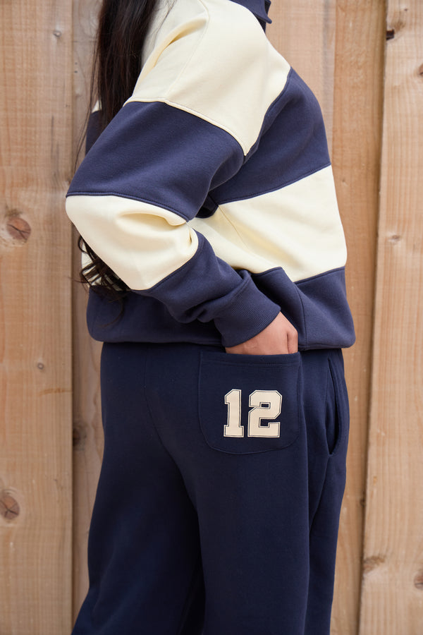 Kaiia 12 Sport Graphic Wide Leg Joggers Ink Blue & Lemon