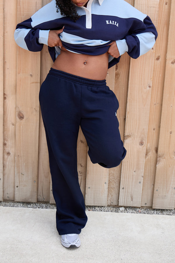 Kaiia Logo Wide Leg Joggers Navy & Sky Blue