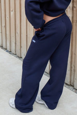 Kaiia Logo Wide Leg Joggers Navy & Sky Blue