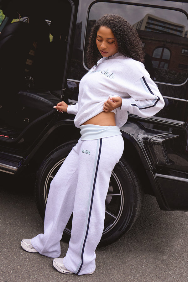 Kaiia Side Stripe Foldover Wide Leg Joggers Light Grey Marl & Sky Blue