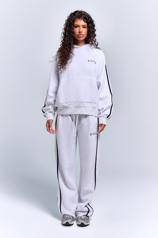 Kaiia Sport Side Stripe Wide Leg Joggers Light Grey Marl & Navy