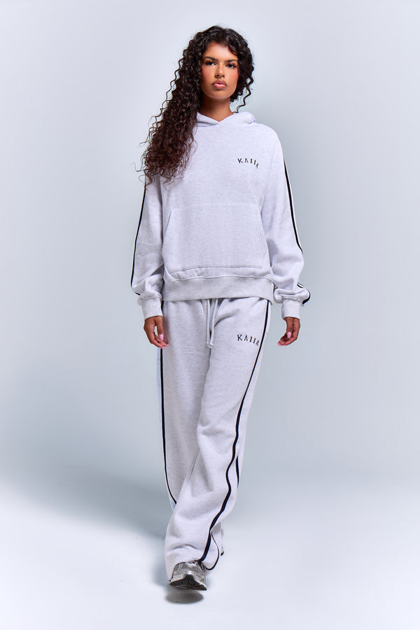 Kaiia Sport Side Stripe Wide Leg Joggers Light Grey Marl & Navy