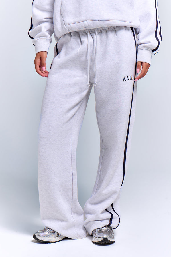 Kaiia Sport Side Stripe Wide Leg Joggers Light Grey Marl & Navy