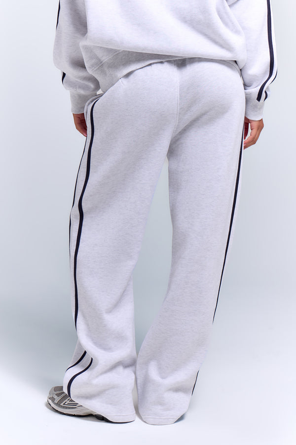 Kaiia Sport Side Stripe Wide Leg Joggers Light Grey Marl & Navy