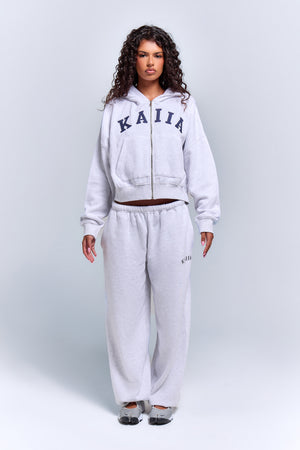 Kaiia Logo Cuffed Joggers Light Grey Marl & Navy