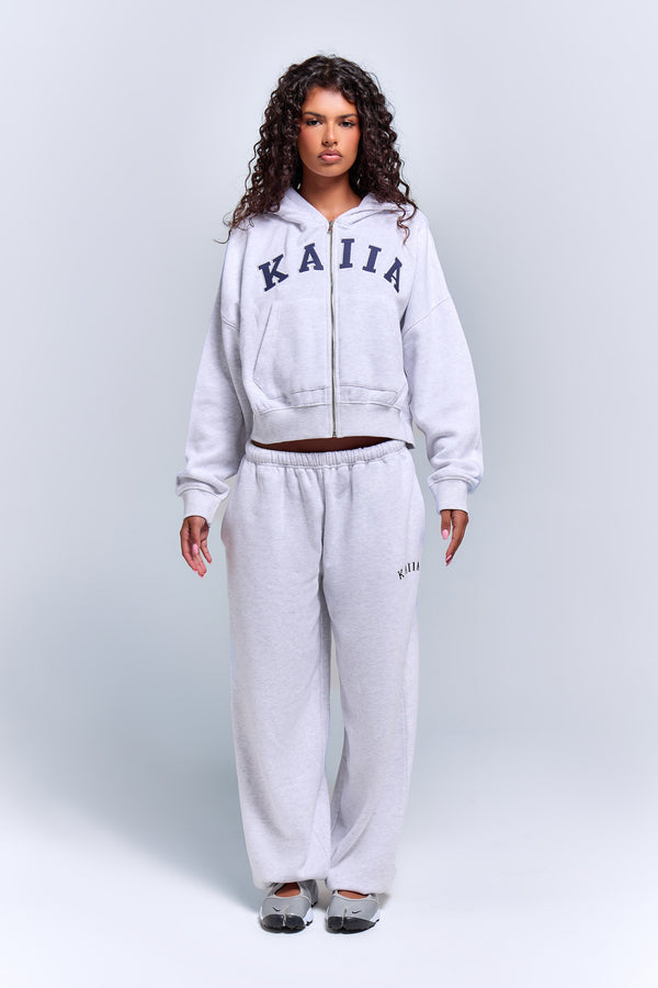 Kaiia Logo Cuffed Joggers Light Grey Marl & Navy