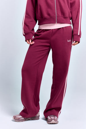 Kaiia Striped Foldover Wide Leg Joggers Burgundy & Pink Chai