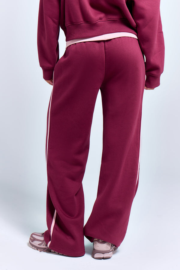 Kaiia Striped Foldover Wide Leg Joggers Burgundy & Pink Chai